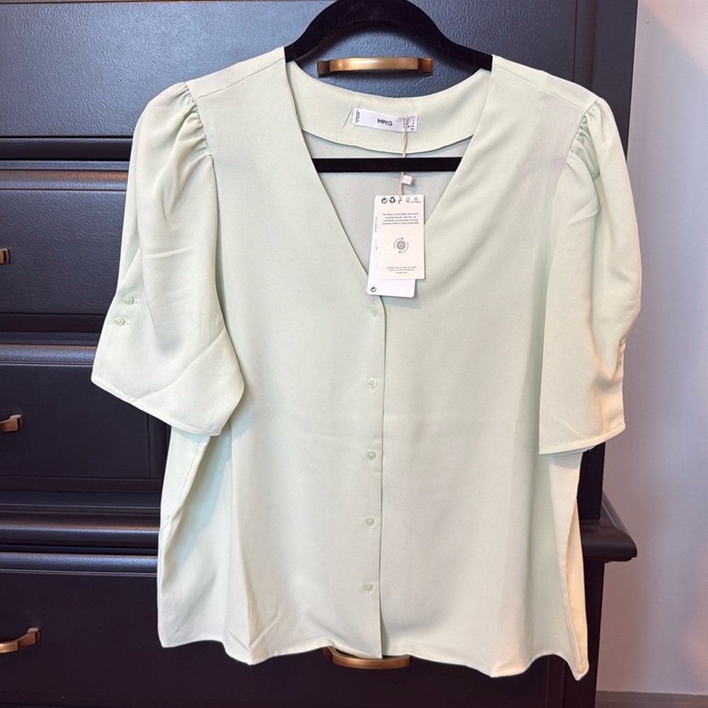 Mango Mint Green Short Sleeve Blouse